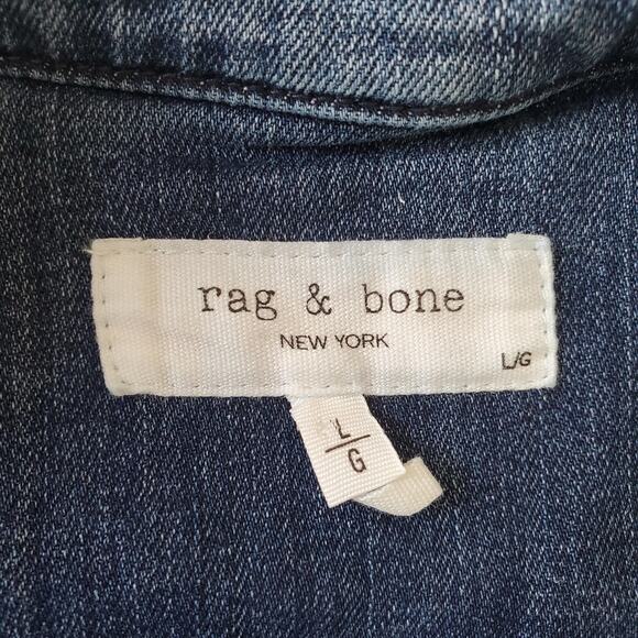 rag & bone Denim Jacket Womens Large Cropped Trucker Button Front Medium Wash - Picture 3 of 8